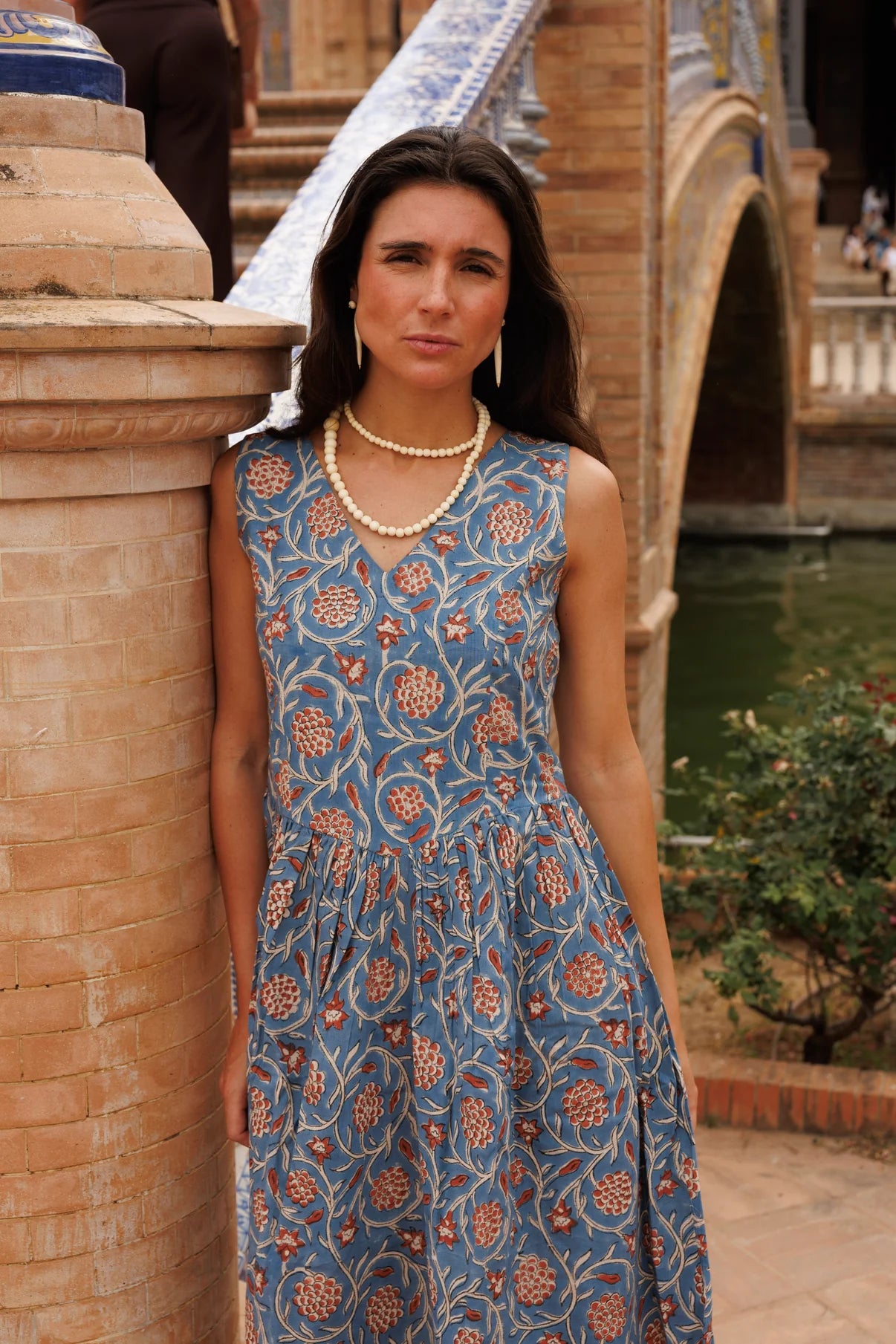 Vestido Estampado Azul y Rojo
