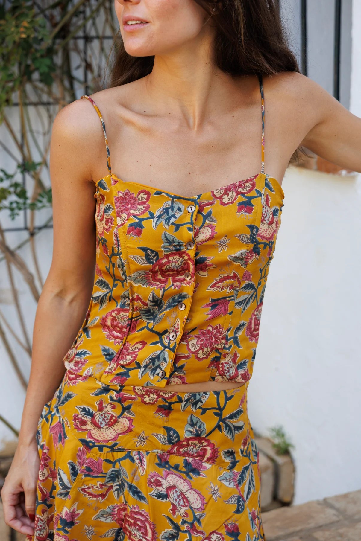 Top Seda Estampado Mostaza