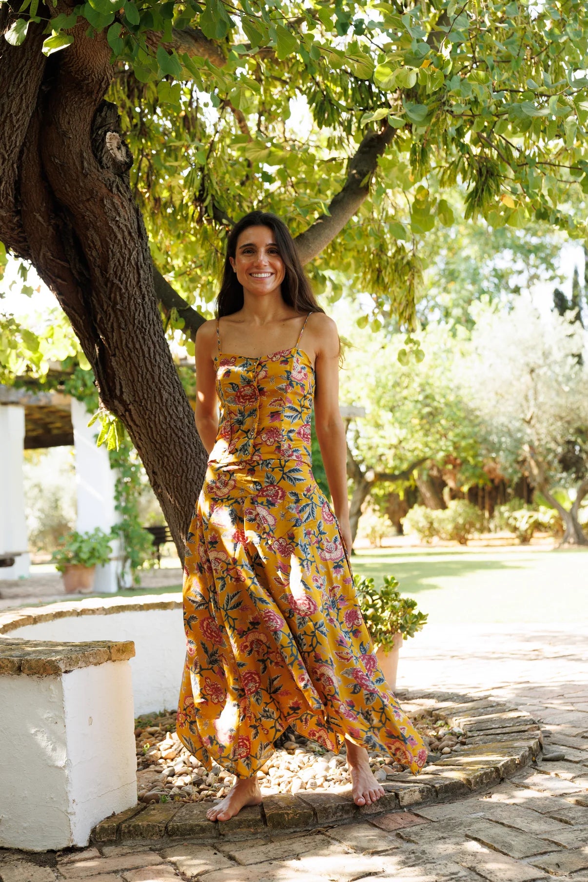 Top Seda Estampado Mostaza