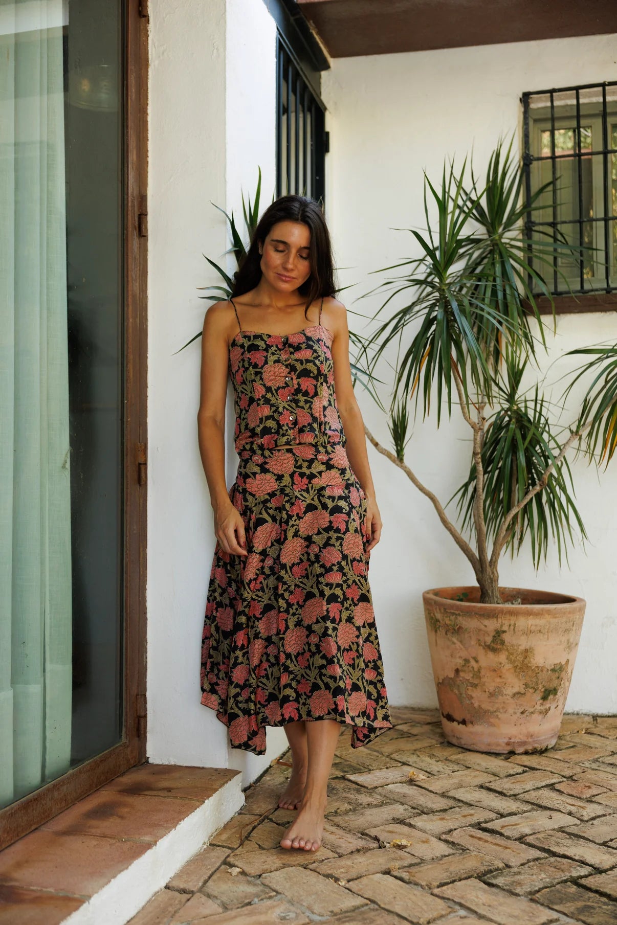 Falda Seda Estampada Negra