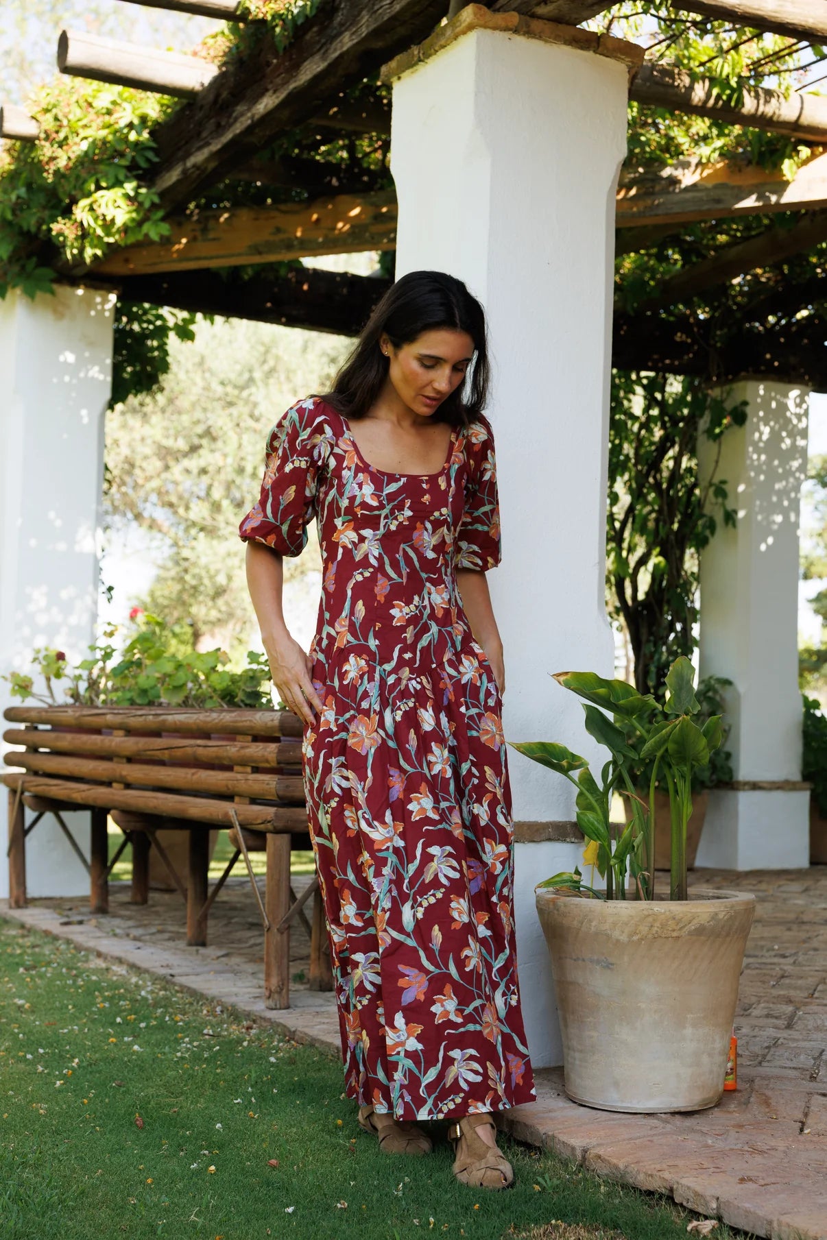 Vestido Algodón Burdeos