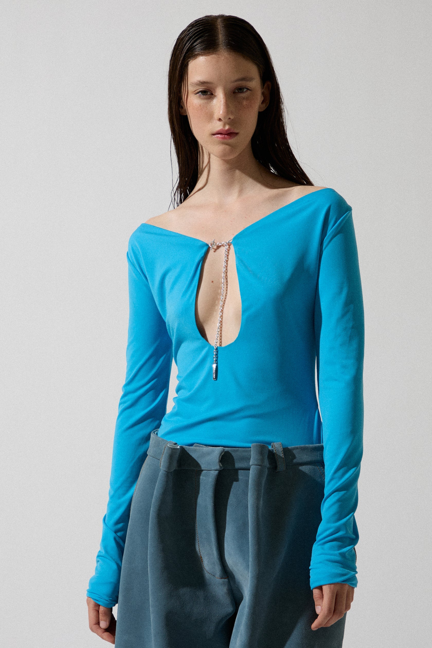 Blue Blouse With Chain Detail