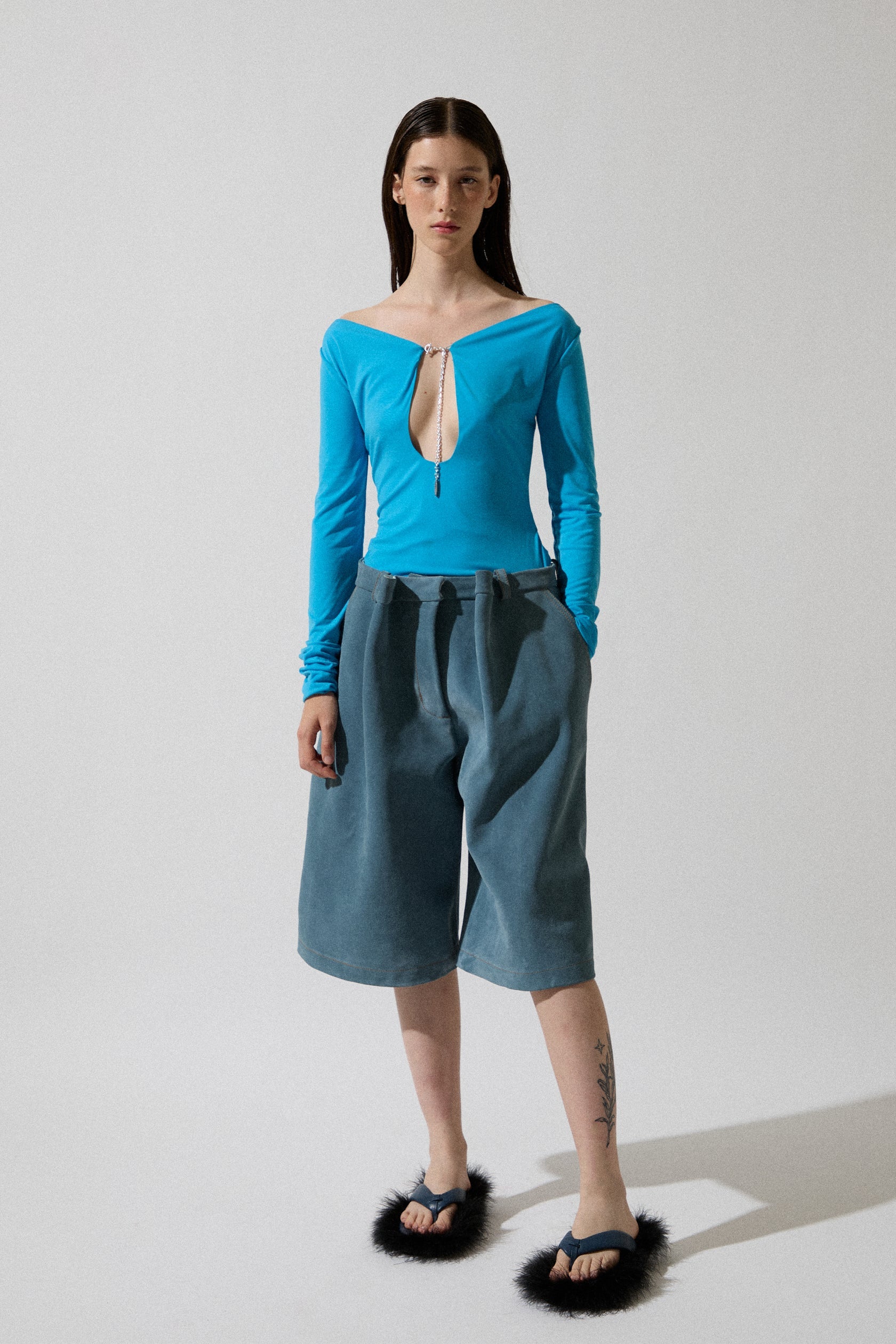 Blue Blouse With Chain Detail