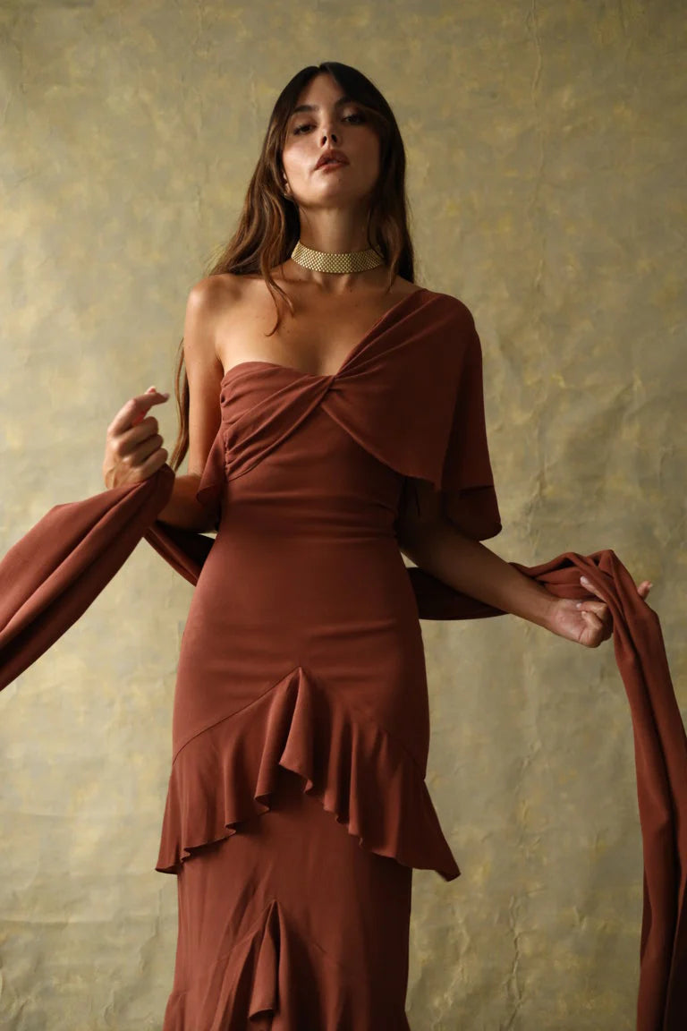 Vestido Makira Con Chal Tobacco