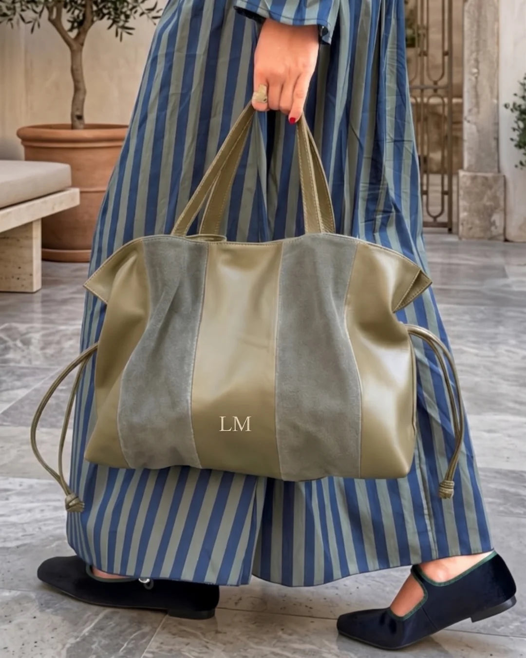 Bolso Big Martina Ante Green Stripes