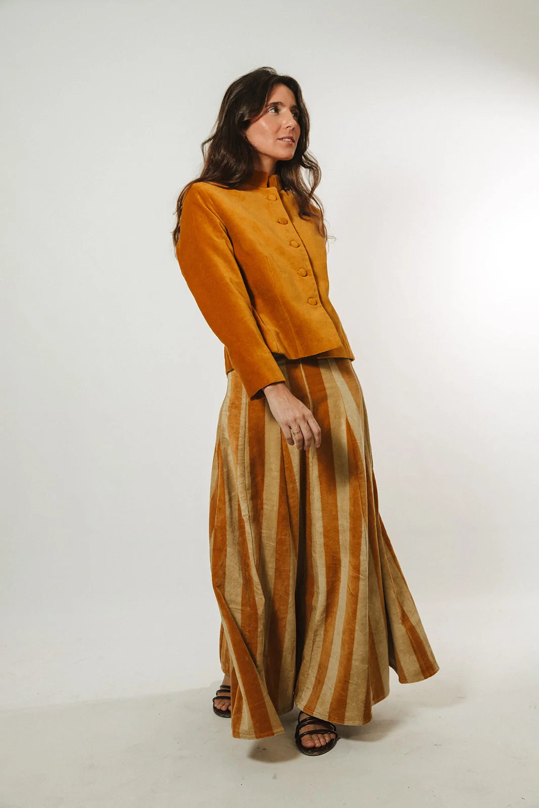 Falda de Terciopelo Rayas Ocre