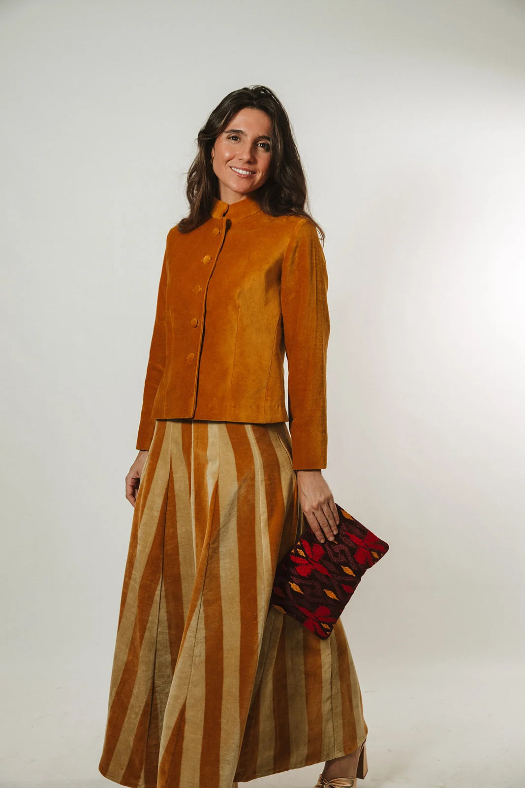 Falda de Terciopelo Rayas Ocre