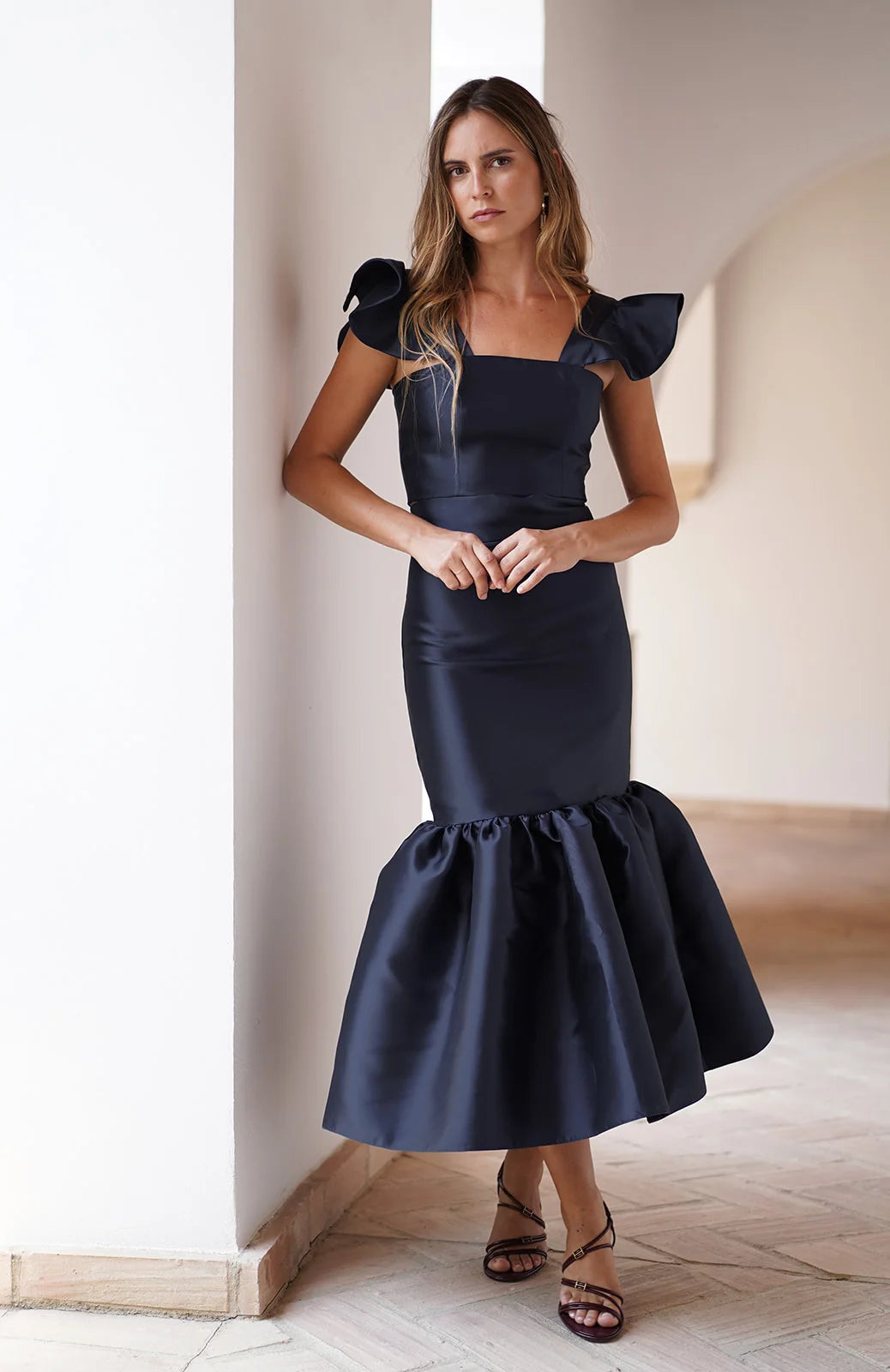 Falda Dalia Midi Azul Marino