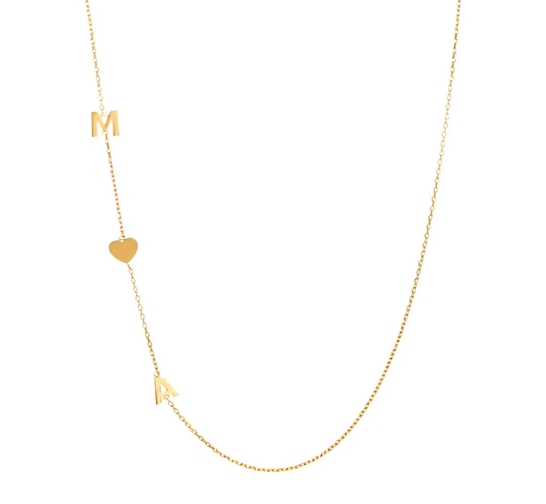 Collar Doble Inicial Corazón Oro 18K