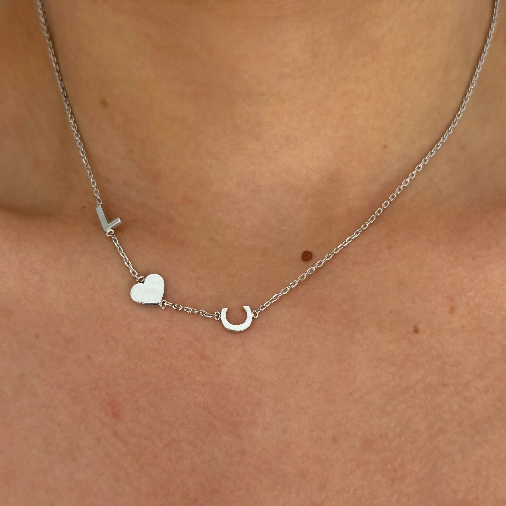 Collar Doble Inicial Corazón Plata