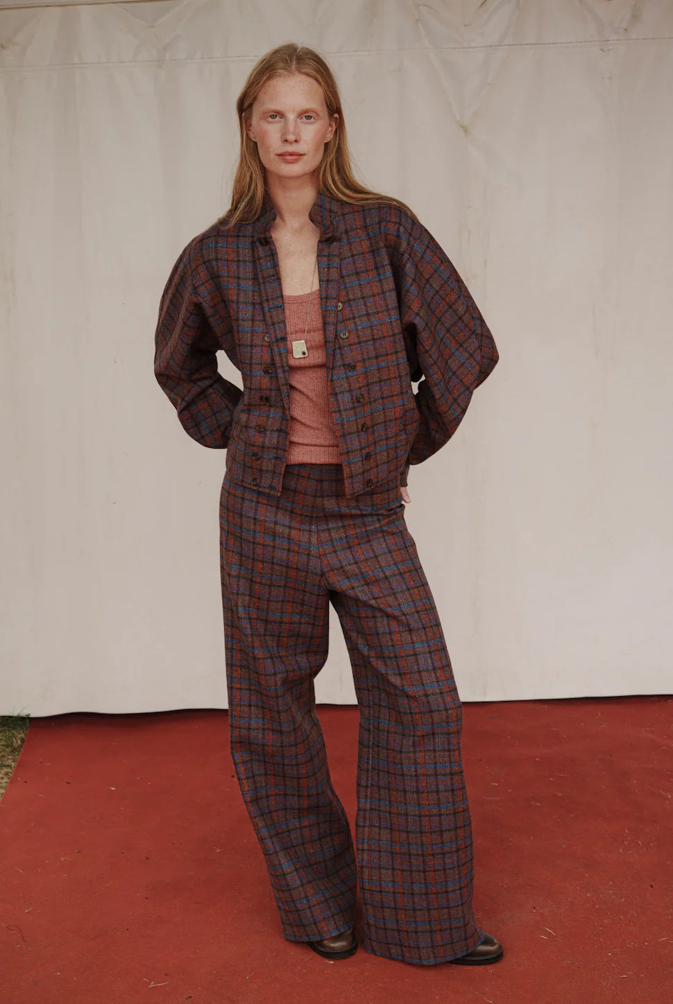 Pantalón Monkey Cuadros Granate