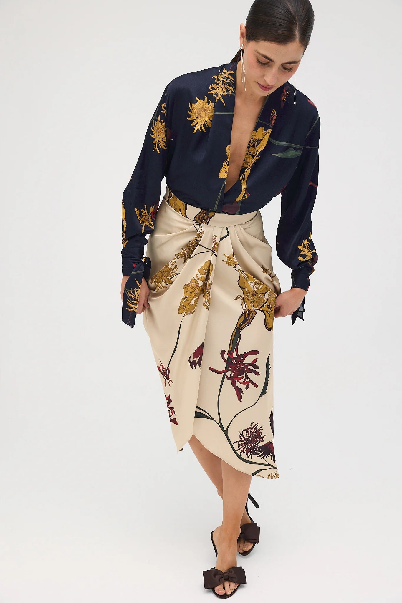 Falda Maroon Flora Marfil