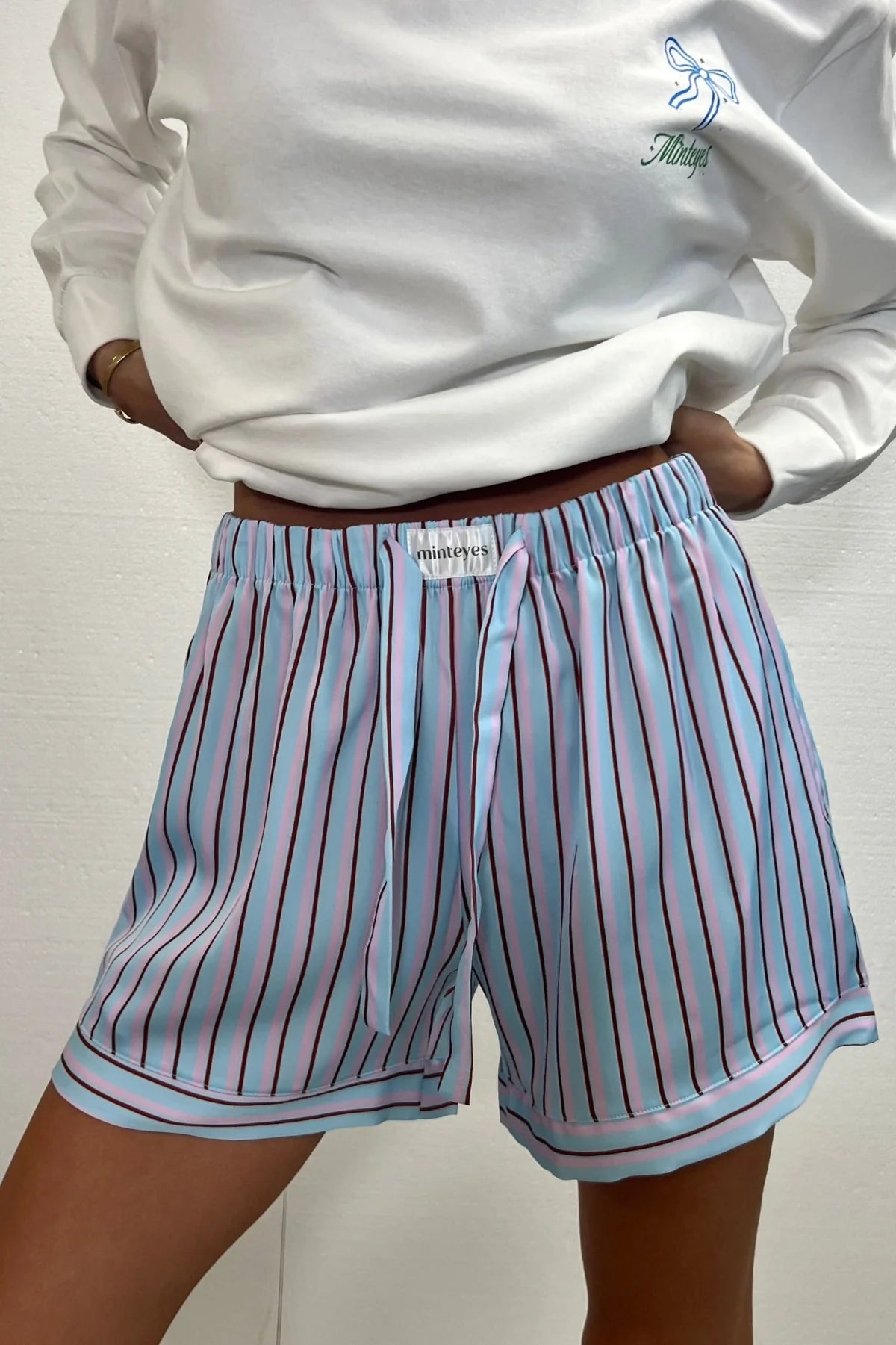 Alex Satin Sort Pants Light Blue Stripes