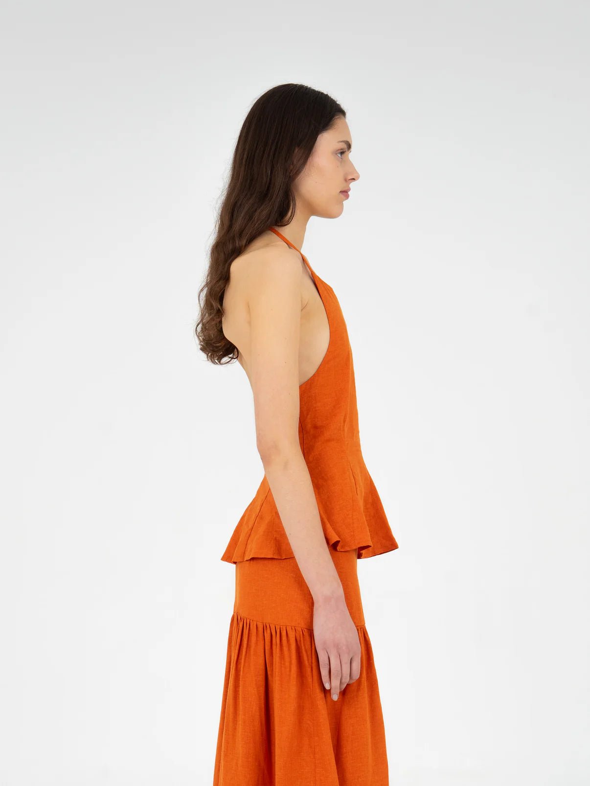 LEO TERRACOTTA LINEN TOP