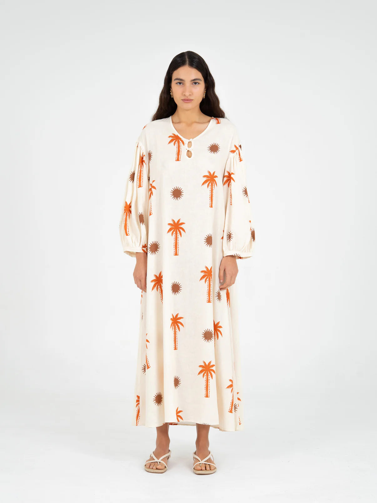 LUX PALM-PRINTED MAXI DRESS