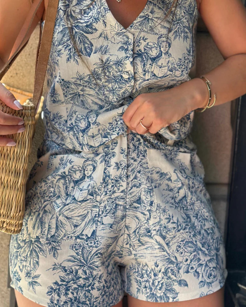 Bermuda Toile de Jouy Azul