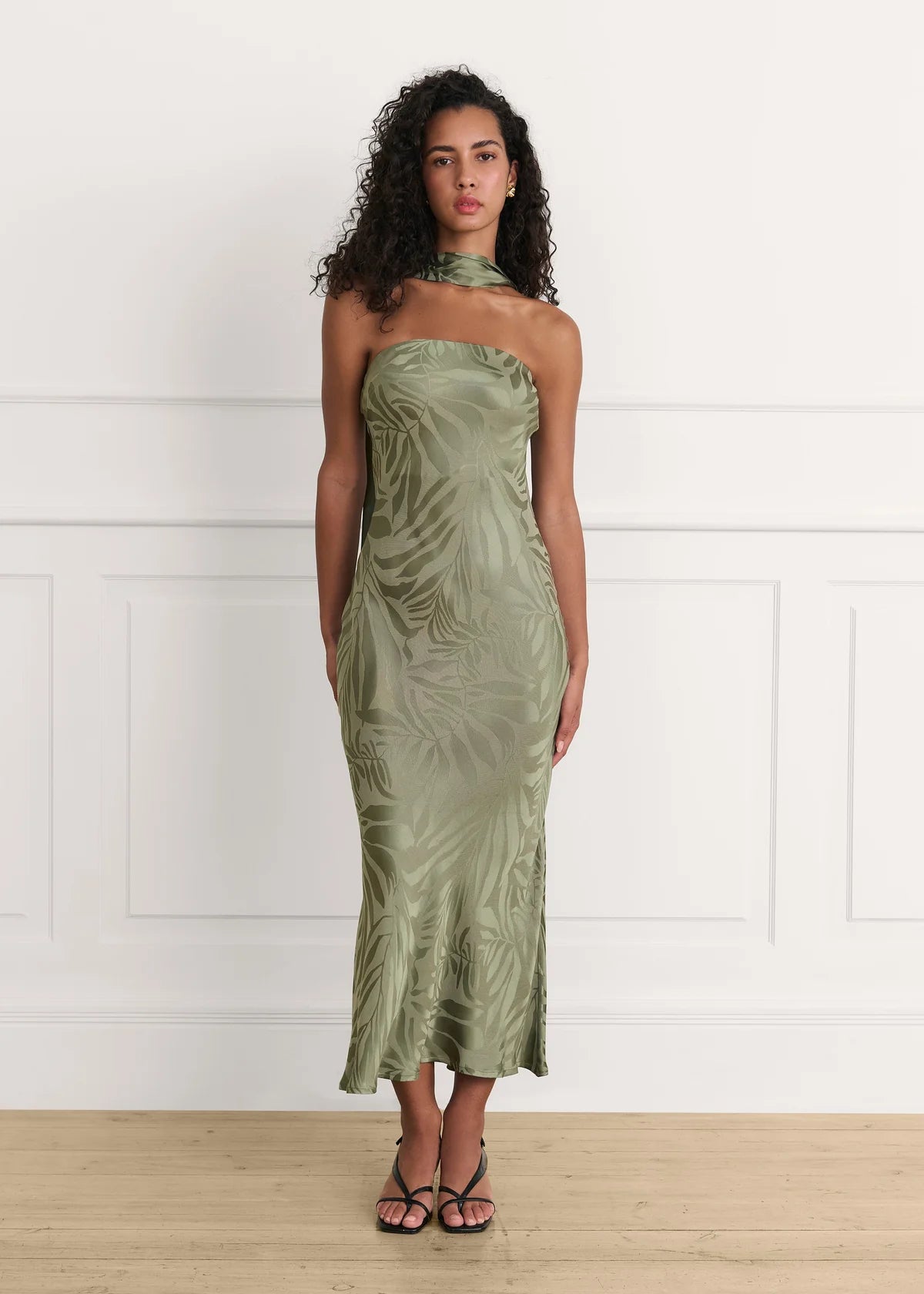Vestido Creta Jacquard Verde Caqui