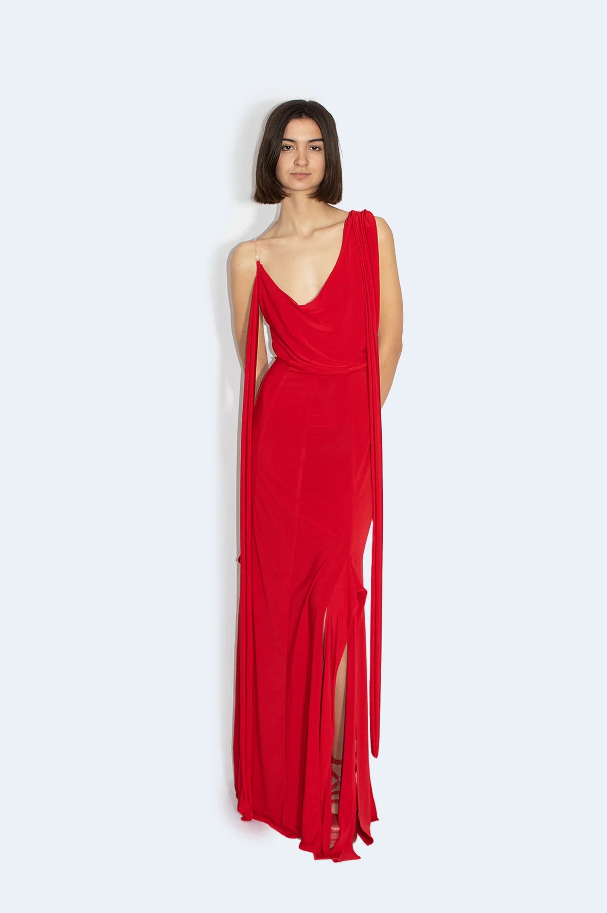 Red Asymmetric Knit Dress