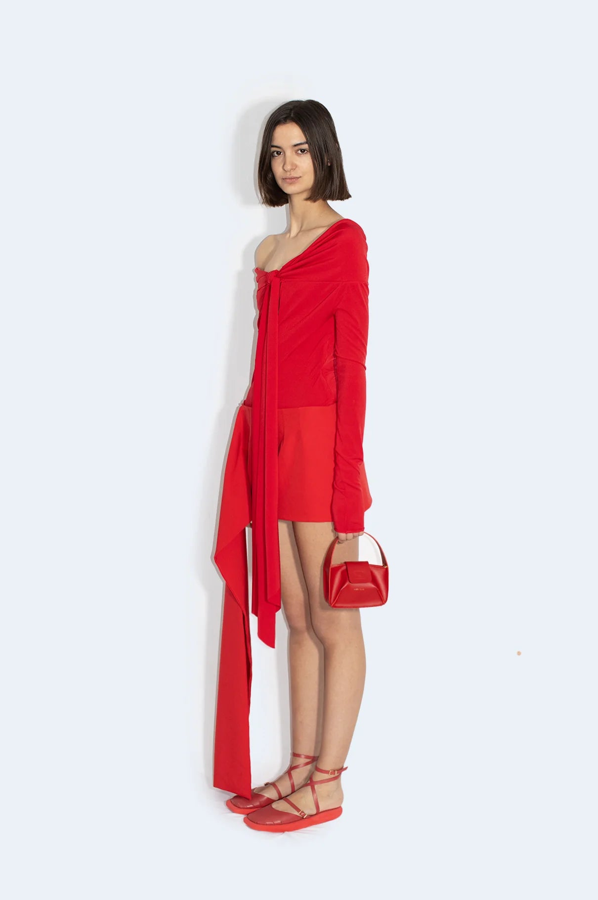 Minifalda Roja Crepe Asimétrica