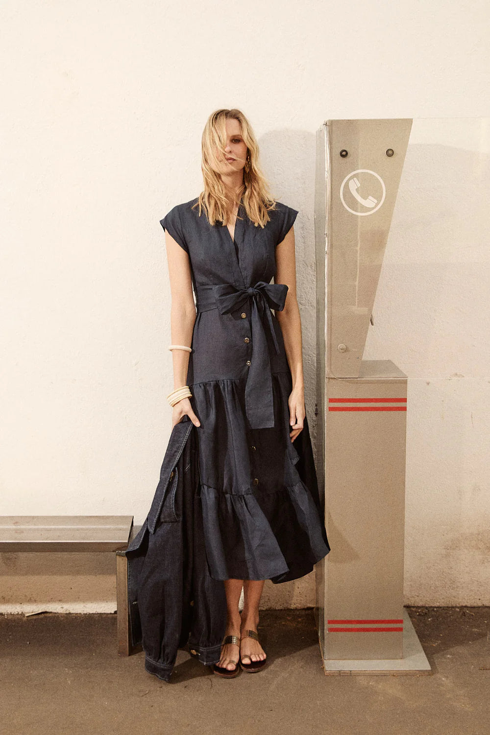 Vestido lino Volante Navy