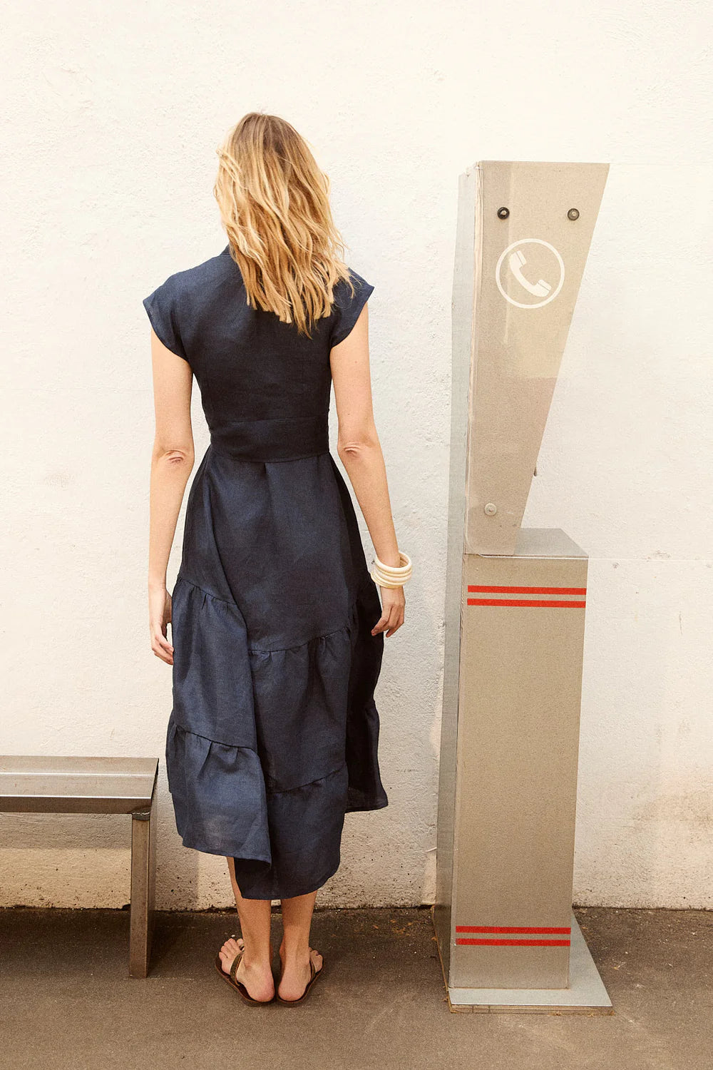 Vestido lino Volante Navy