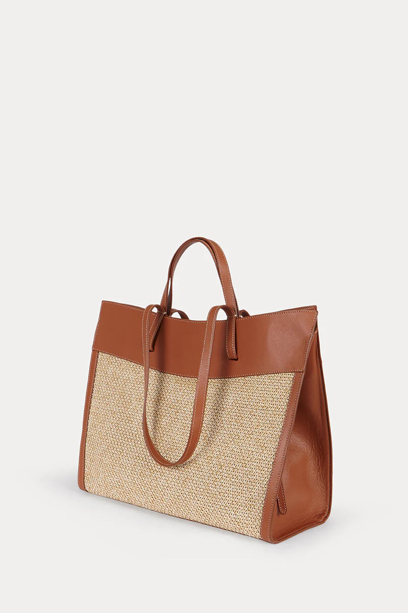 Shopping Bag Caramel Rafia/Piel