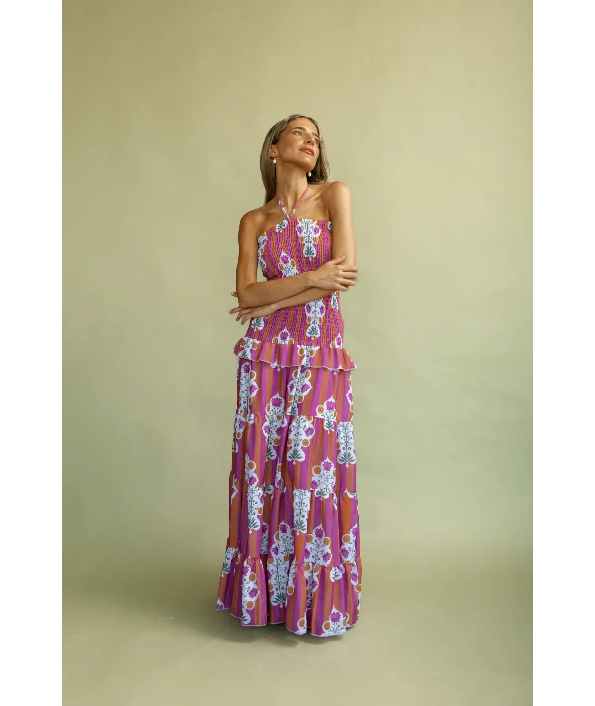 Vestido Trieste Fucsia y Naranja