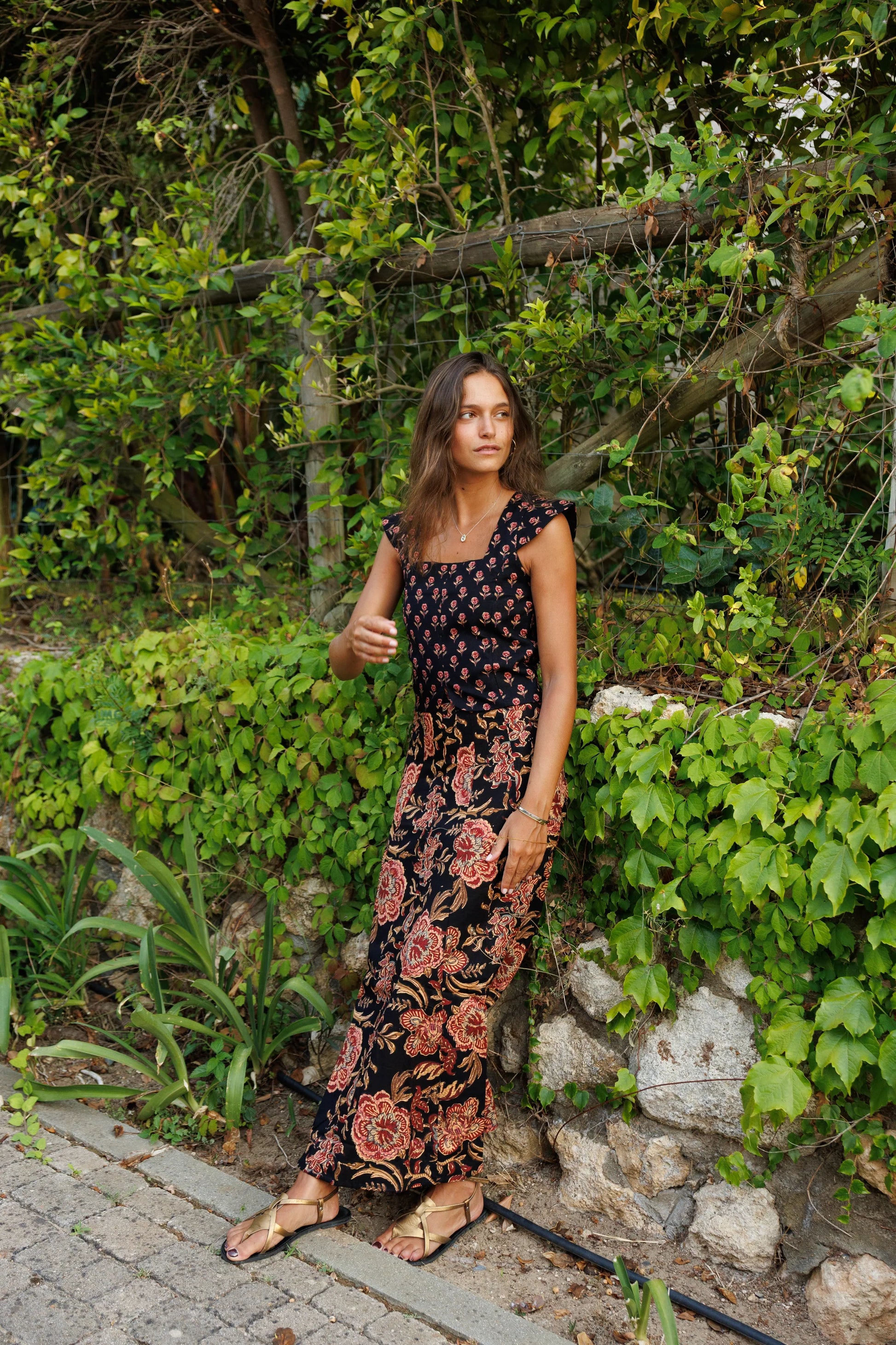 Top Estampado Algodón Negro