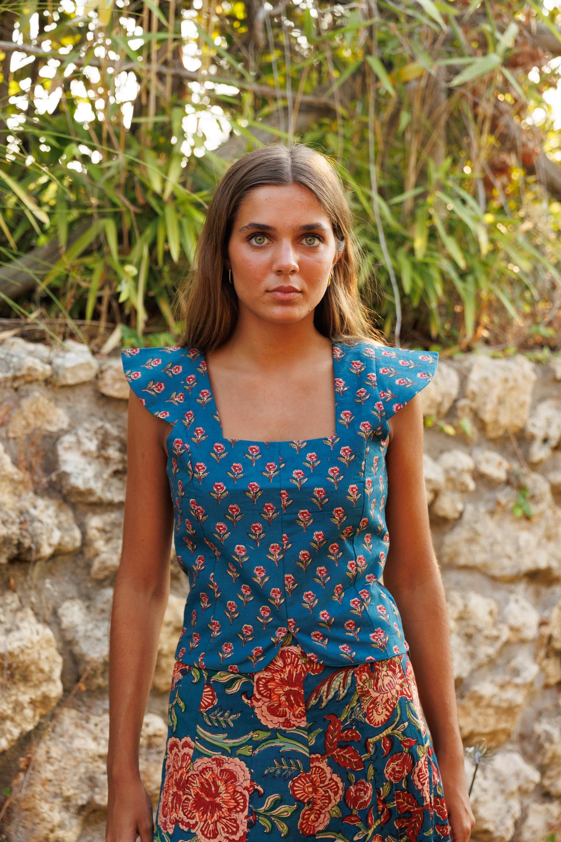 Top Estampado Algodón Azul Petróleo