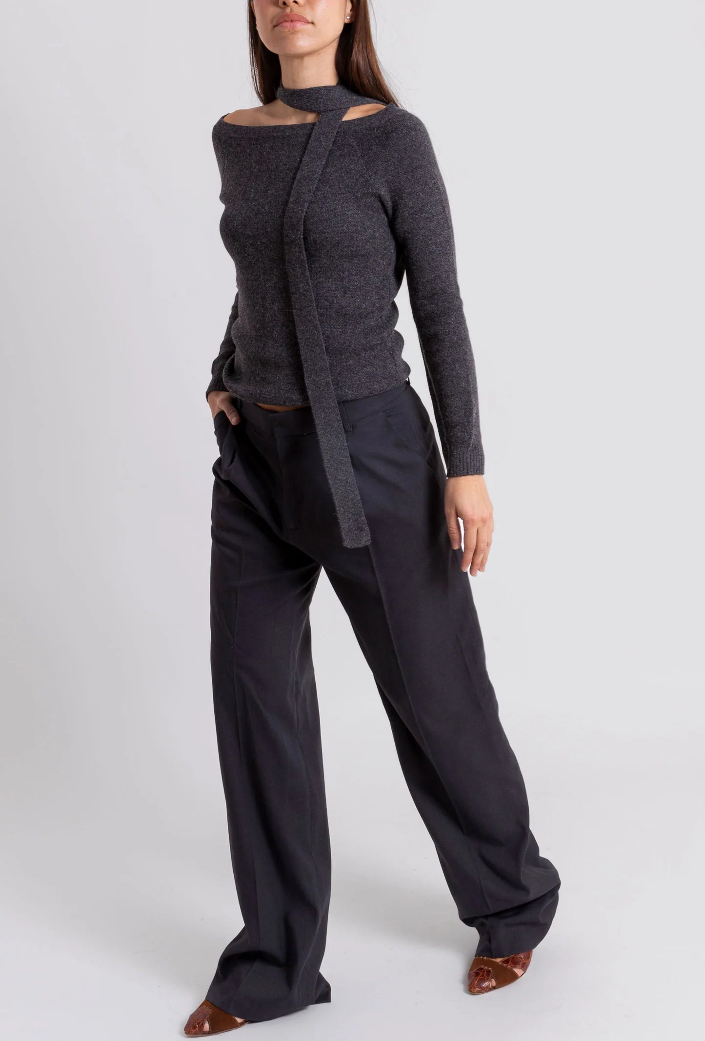 Boat Neck Sweater: Grey