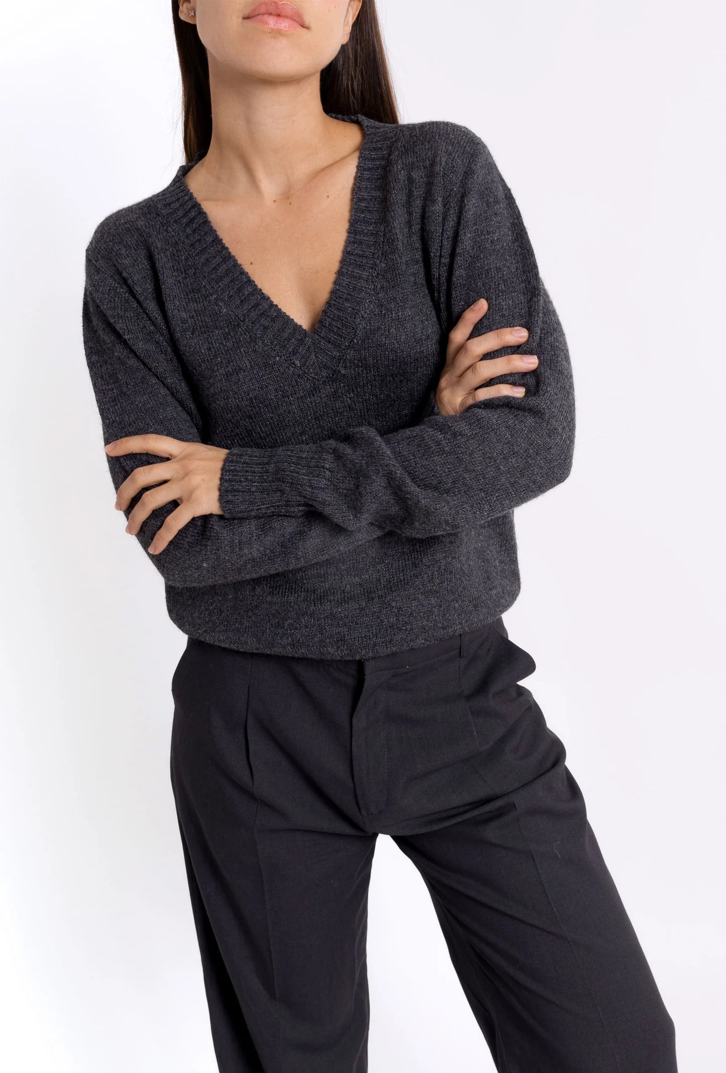 V-Neck Sweater: Grey