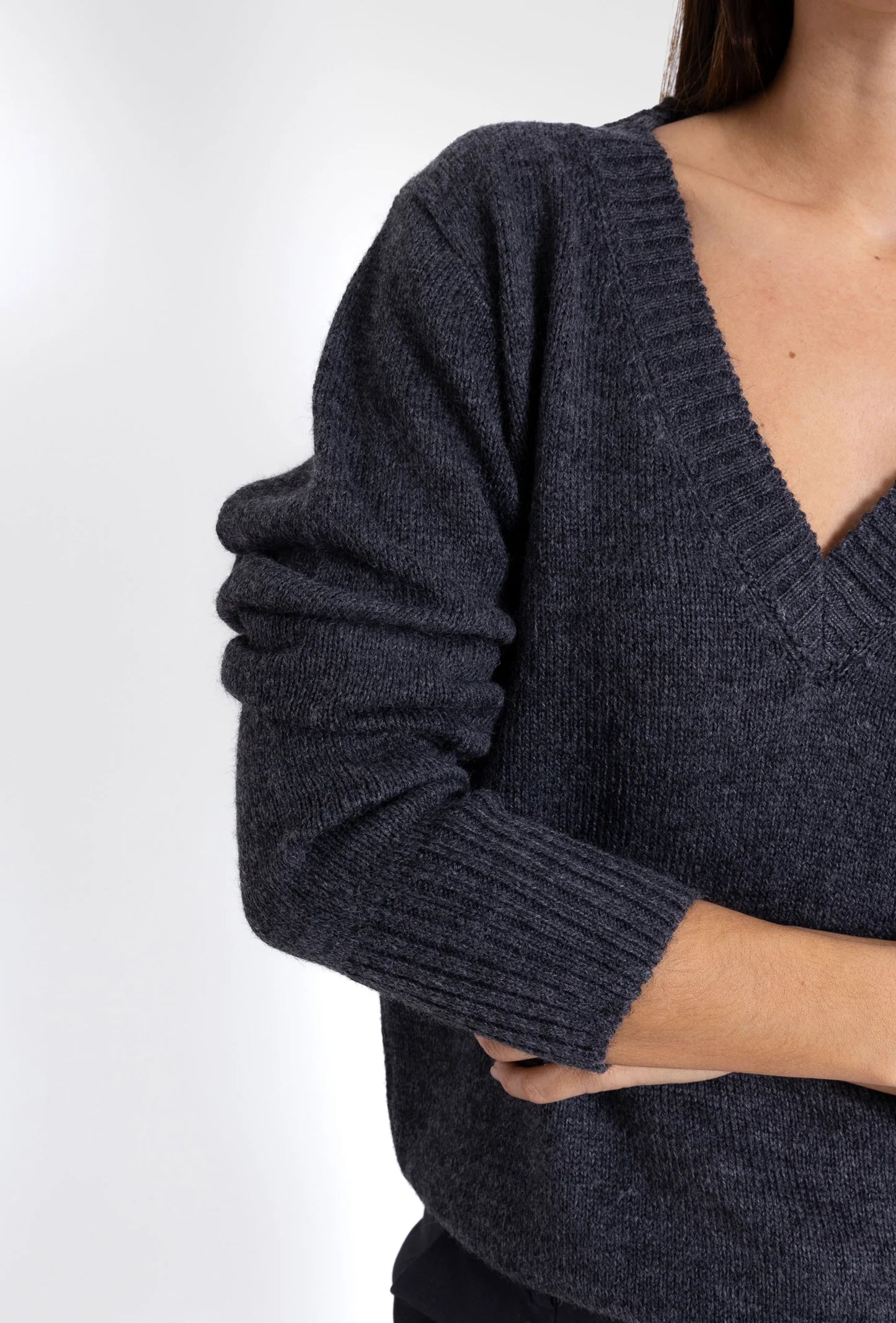 V-Neck Sweater: Grey