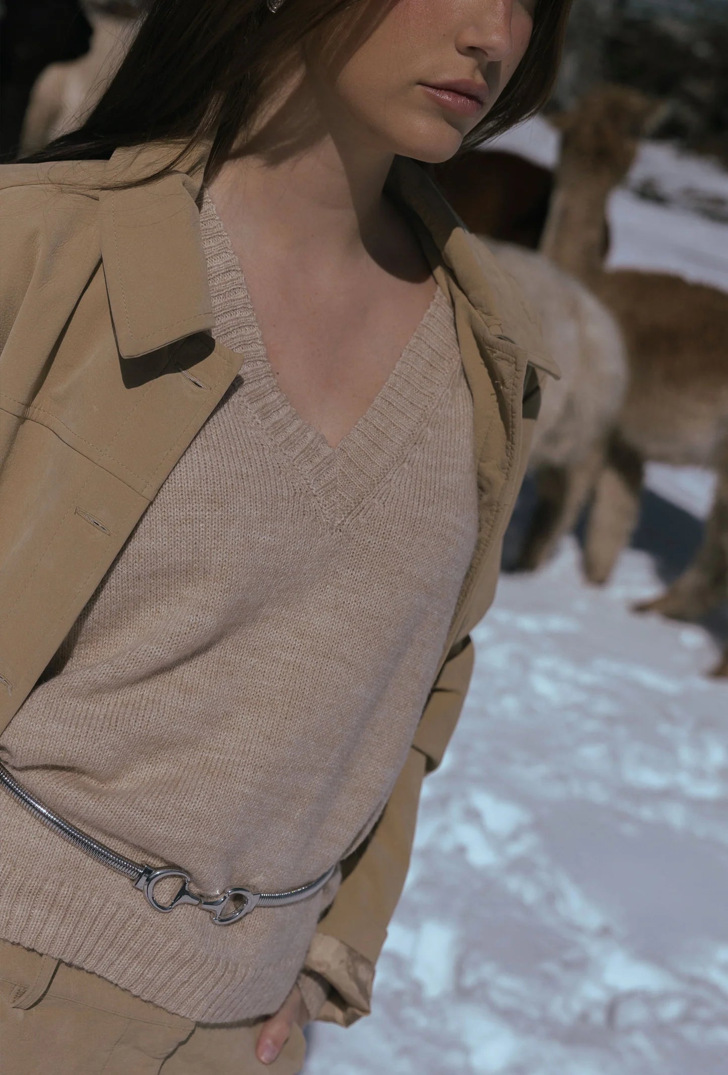 V-Neck Sweater: Camel