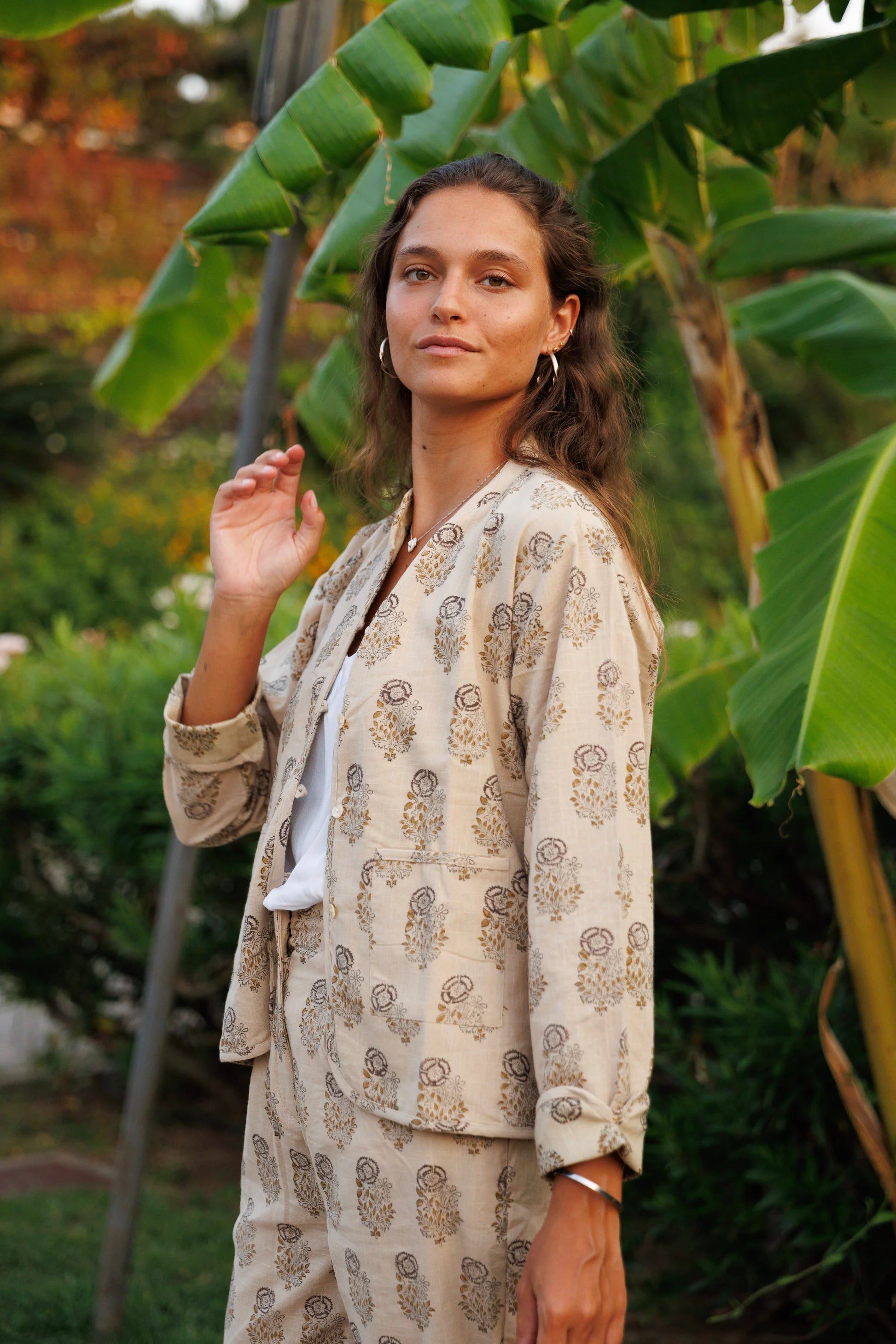 Chaqueta Estampada Berenjena y Ocre