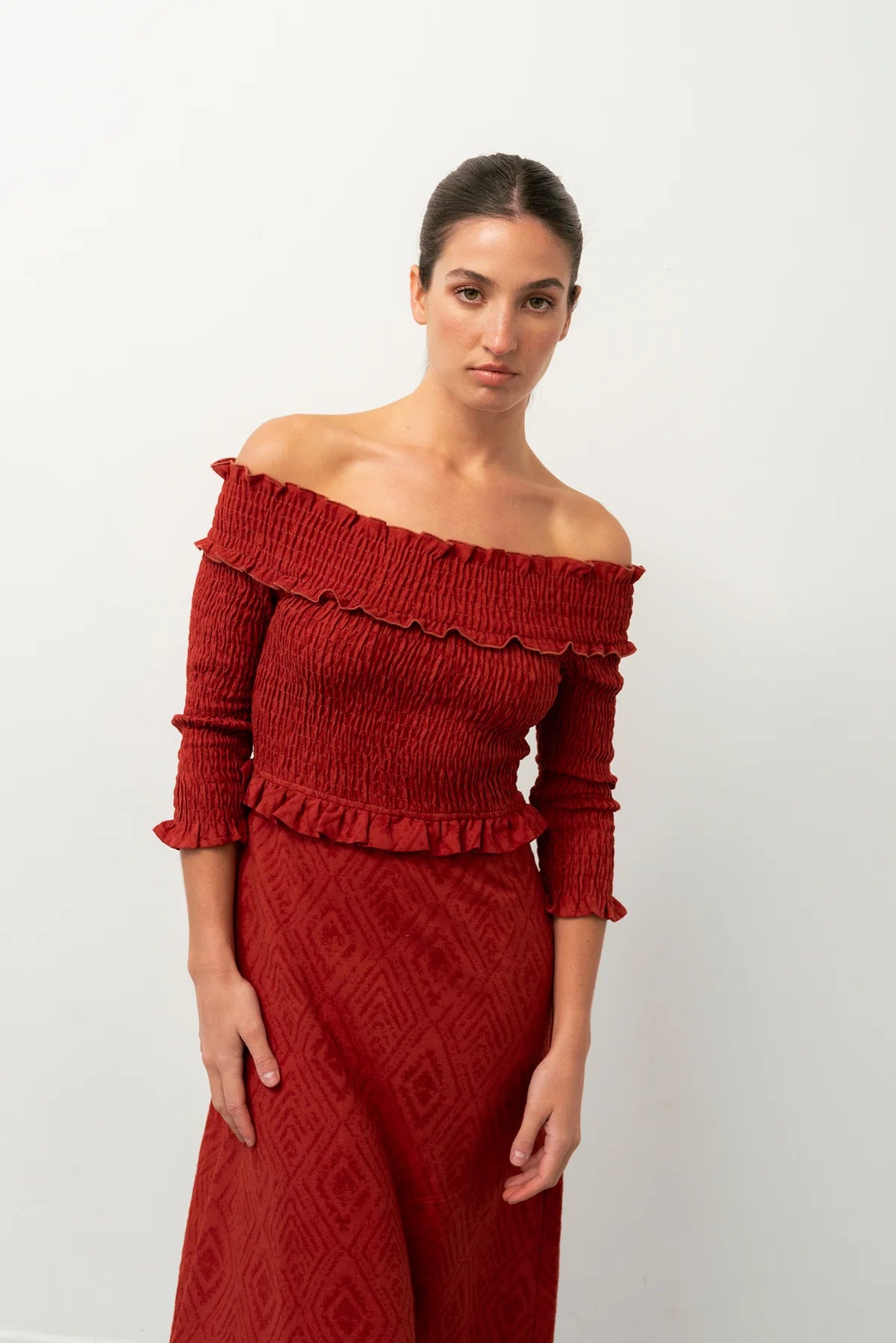 Vestido Bardot Rouge