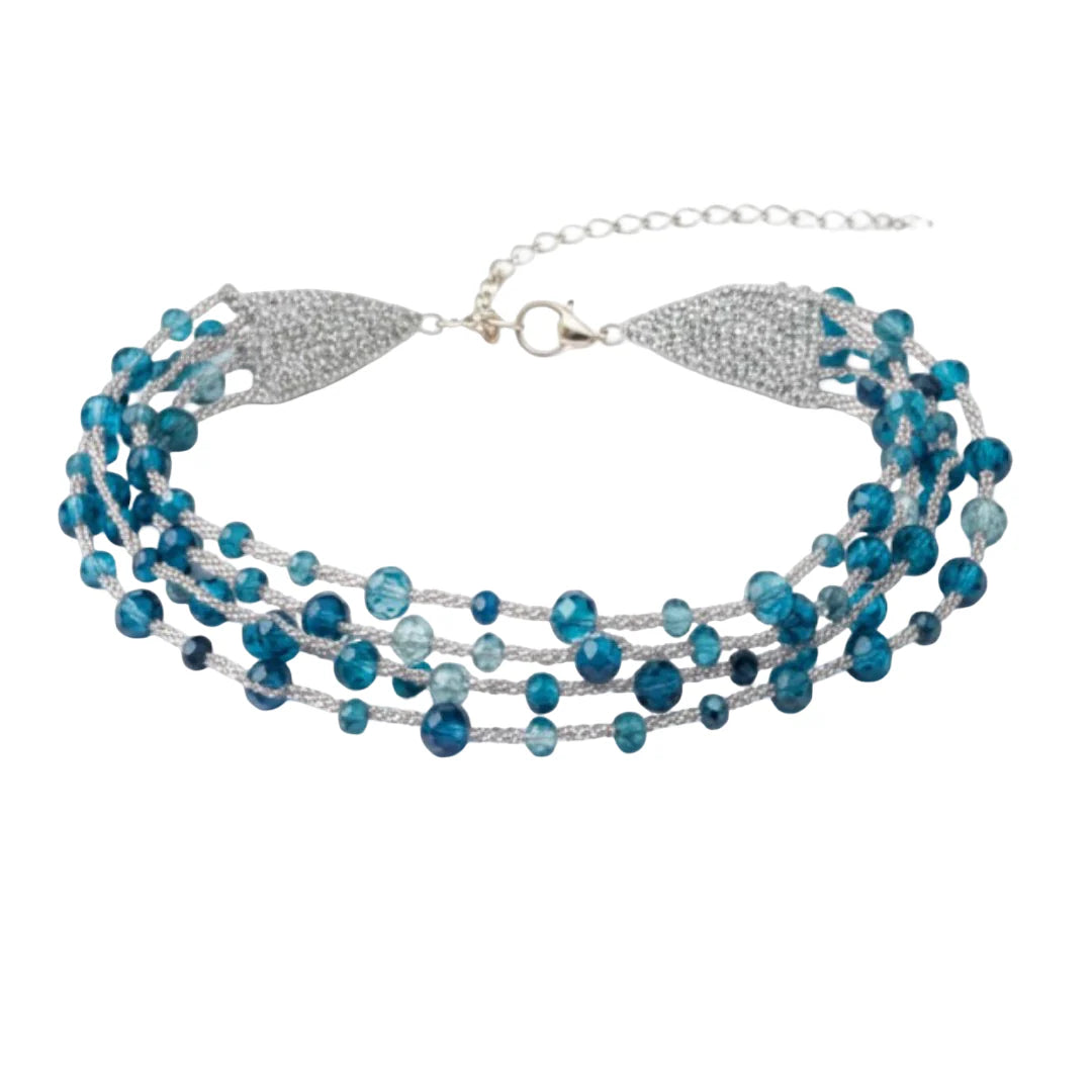 Collar Borlas Azul y Plata