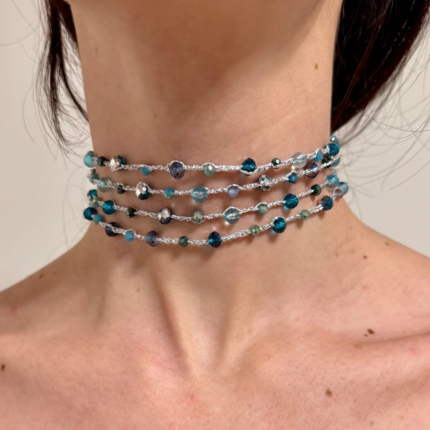 Collar Borlas Azul y Plata