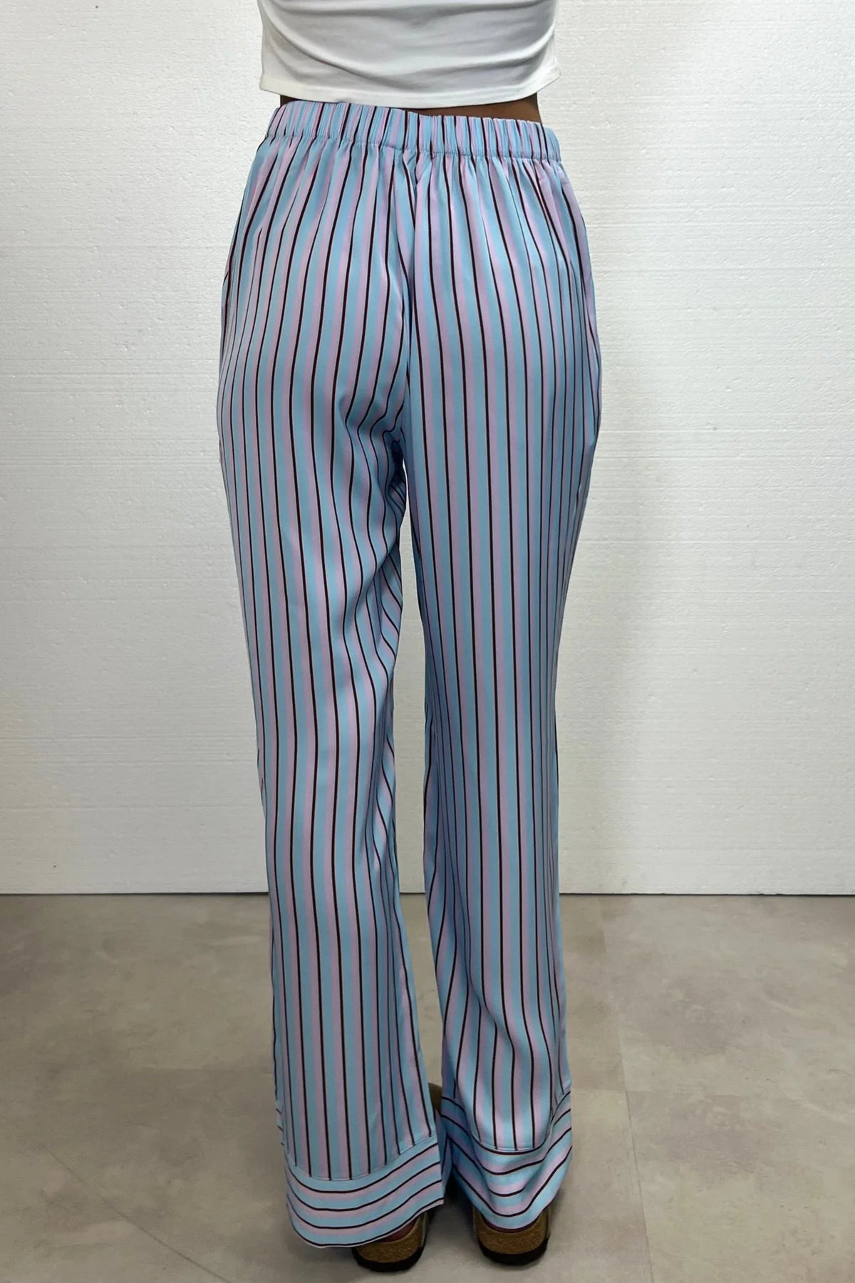 Alex Satin Long Pants Light Blue Stripes