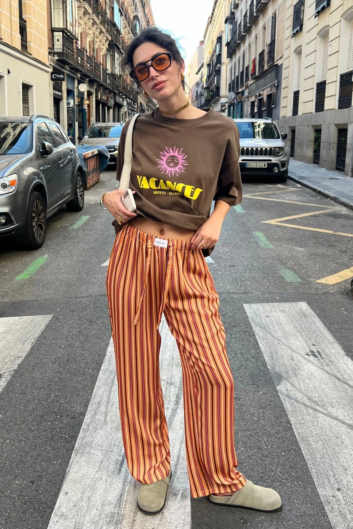 Gabrielle Satin Long Pants Orange Stripes