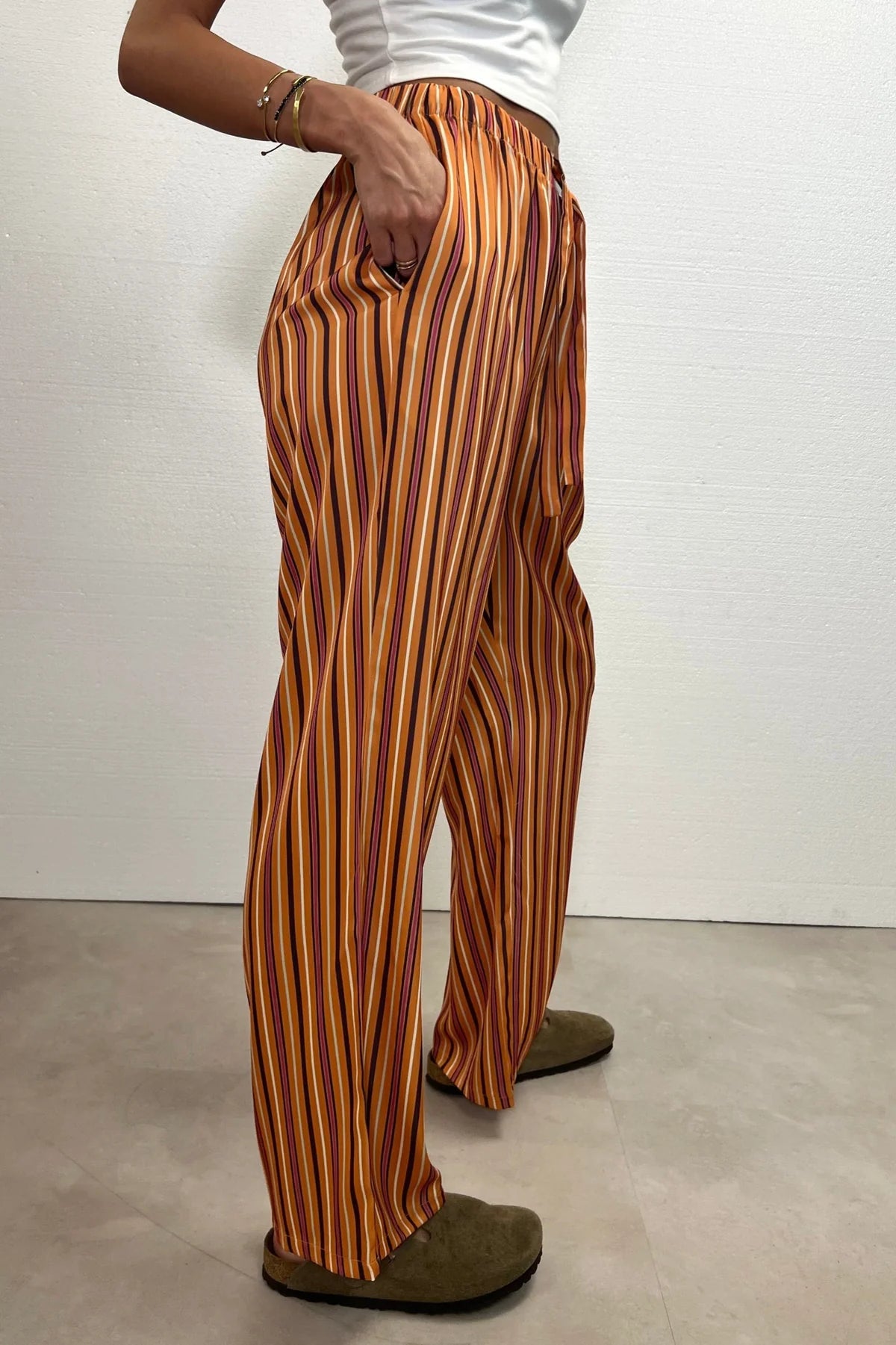Gabrielle Satin Long Pants Orange Stripes