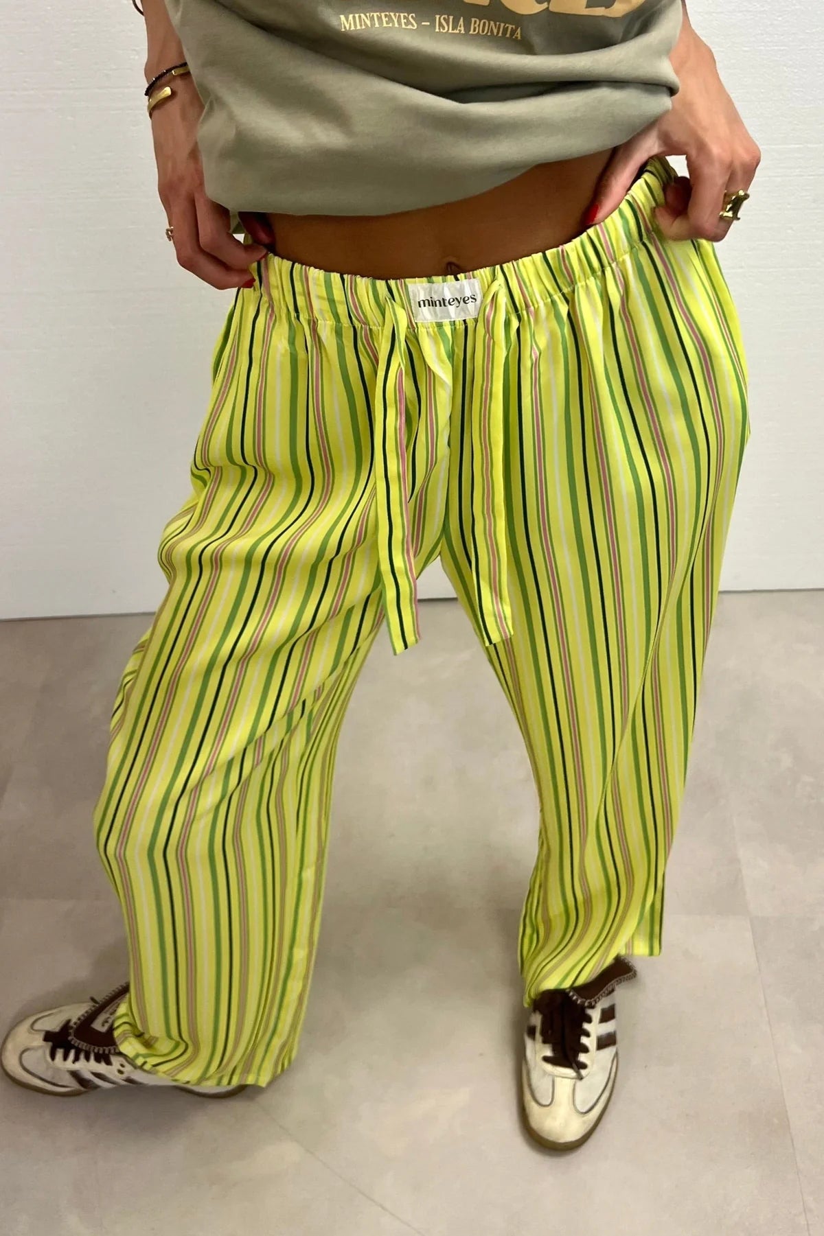 Gabrielle Satin Long Pants Yellow Stripes