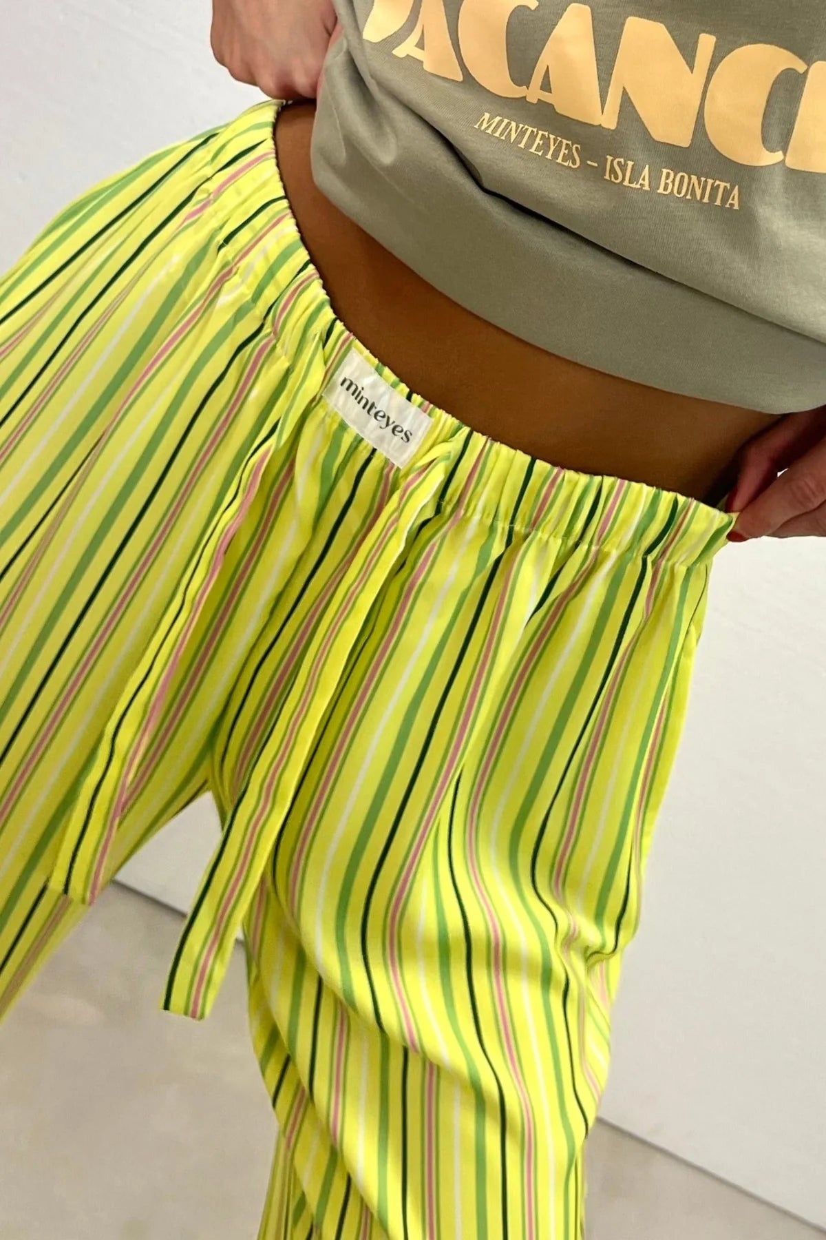 Gabrielle Satin Long Pants Yellow Stripes