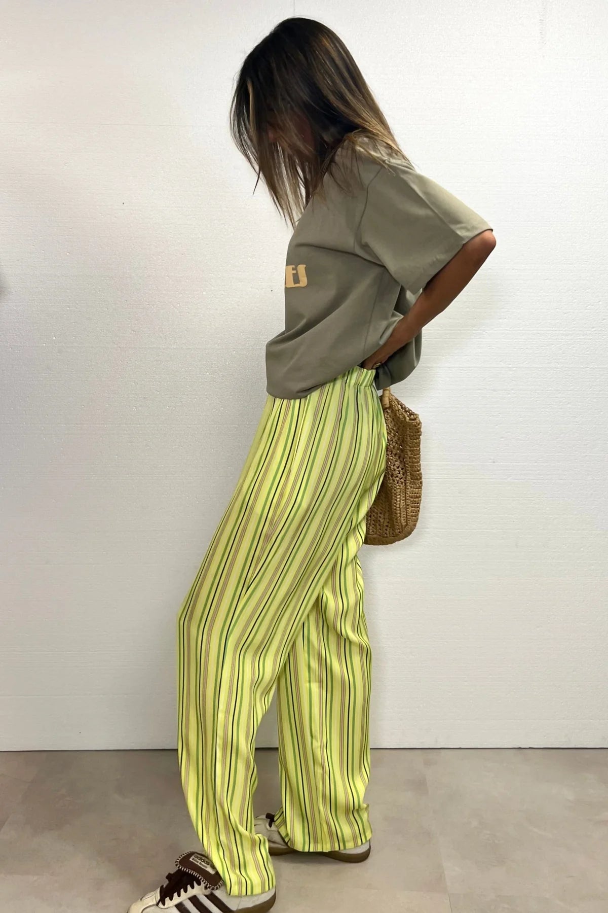 Gabrielle Satin Long Pants Yellow Stripes