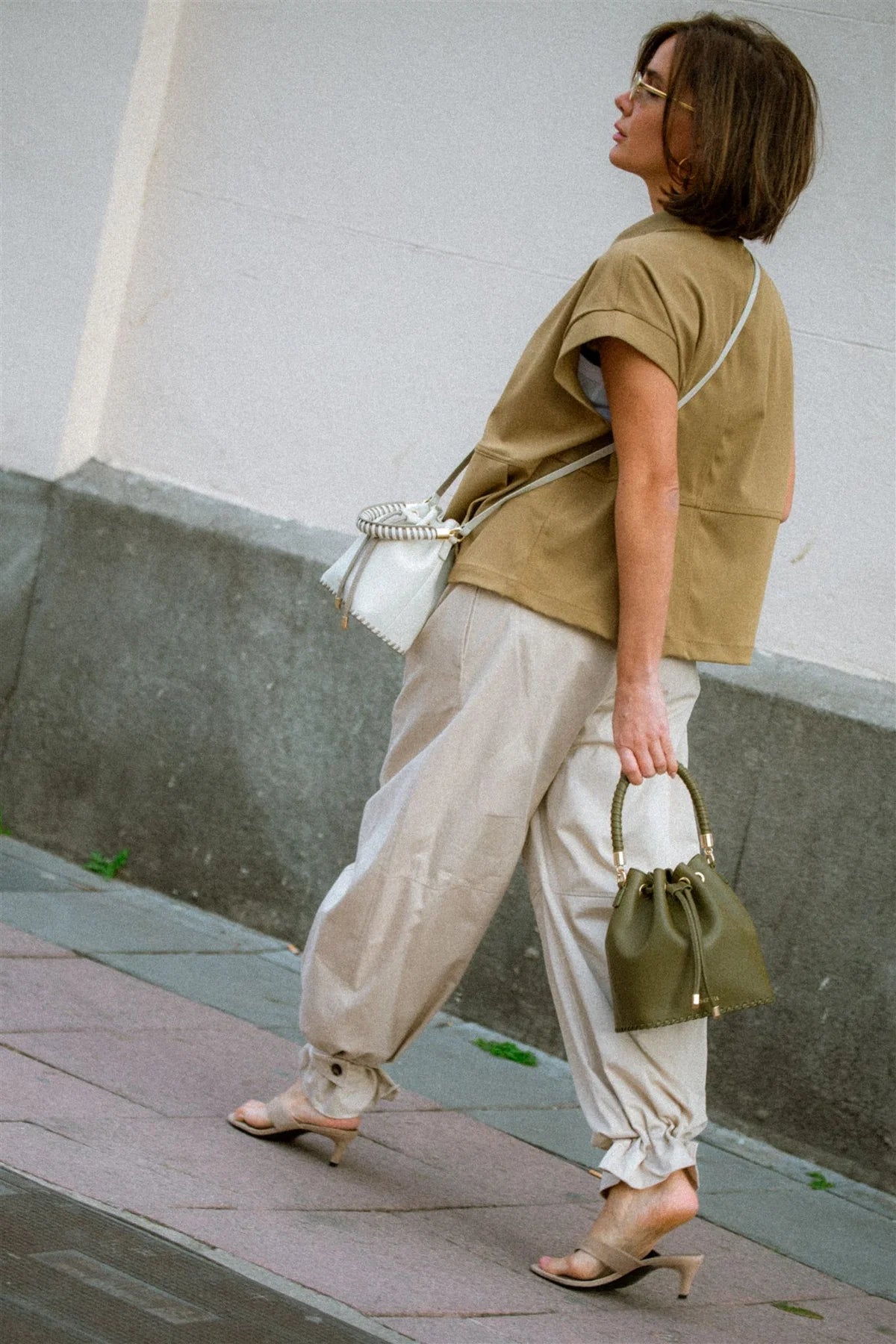 Bucket Bag Khaki Piel