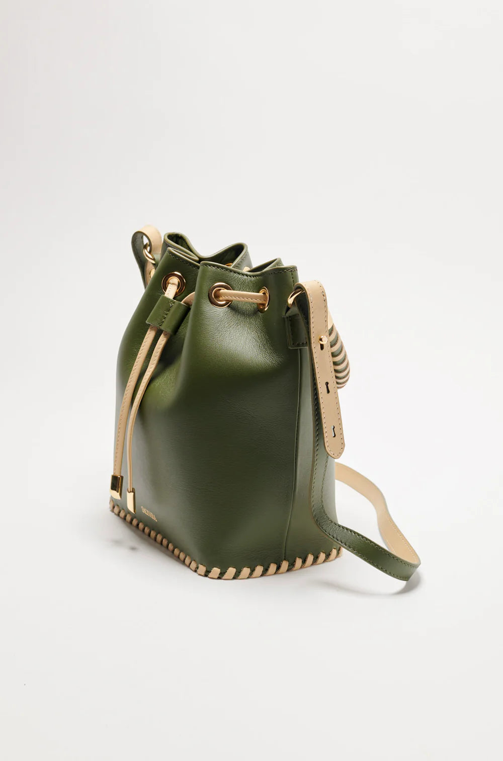 Bucket Bag Army / Cream Piel
