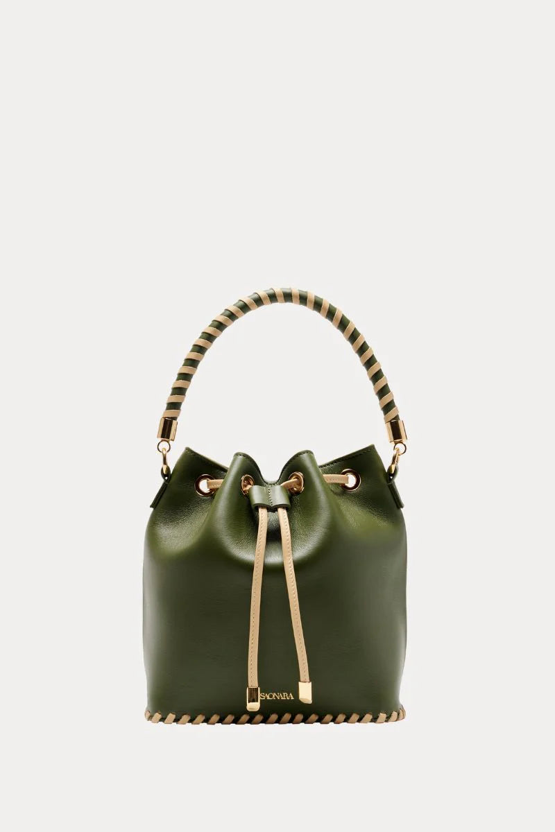 Bucket Bag Army / Cream Piel