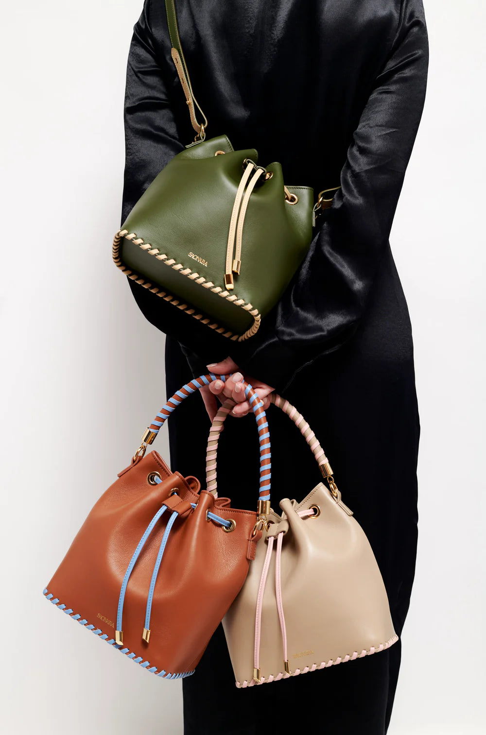 Bucket Bag Army / Cream Piel