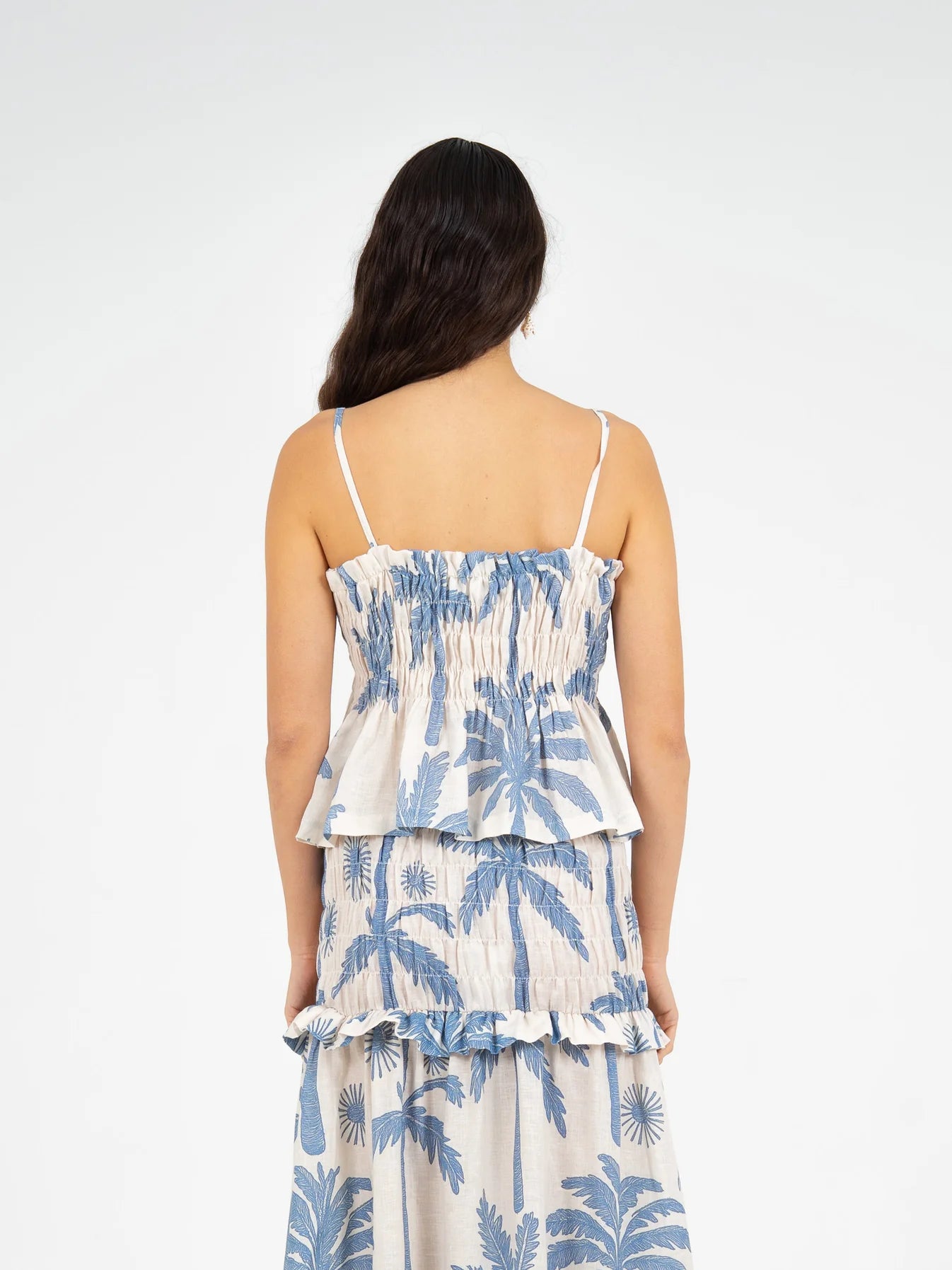 ELIOS PALM-PRINTED SMOCKED TOP