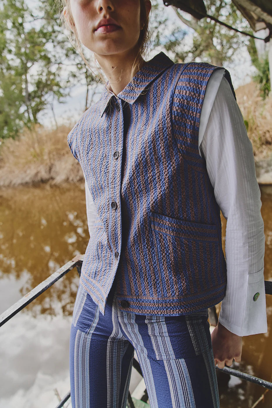 Chaqueta/Chaleco Ana Rayas Índigo