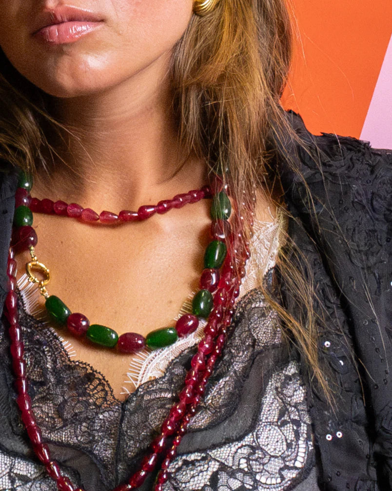 Collar Petra Verde y Burgundy